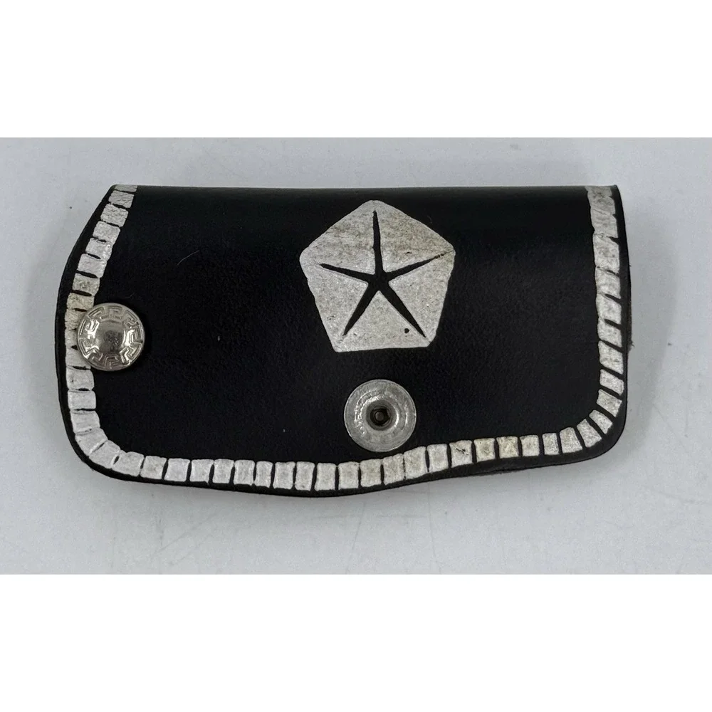 R & CC Bollinger Dodge Lakeview, MI Black  Advertising Leather Keychain Vtg 50s‎